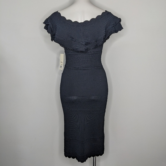 NWT Eliza J black off the shoulder layered ruffle neckline body con dress S - Picture 6 of 10